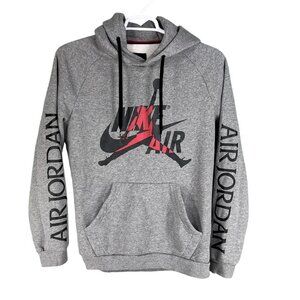 Nike Air Jordan Men M Classic Jumpman Graphite Hoodie Sweatshirt Large Spell Out
